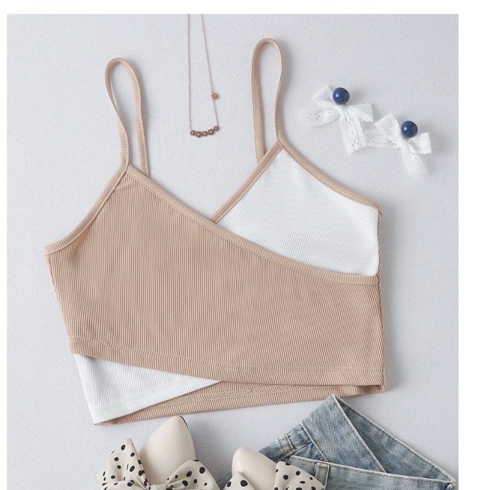 Frenchy Two Tone Crossover Front Cami Top